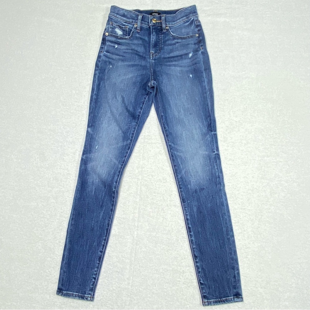 Express Skinny Women's Size 0R Blue Mid Rise Distressed Stretch Y2K Casual Denim